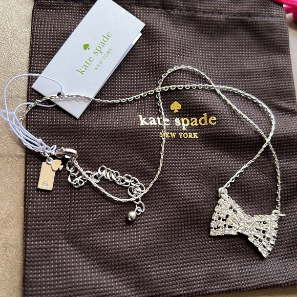 NWT Kate Spade Silver and Crystal Bow Necklace - Picture 4 of 5